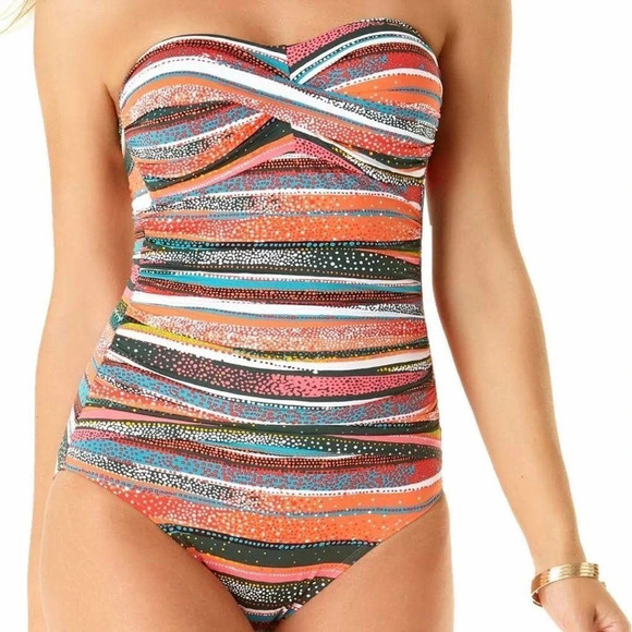 Anne Cole Women's Twist Front Shirred Multicolored One Piece Size 14 - Picture 2 of 12